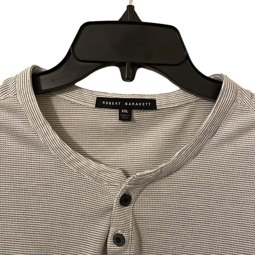 Robert Barakett Men's White Gray Short Sleeve Quarter Button Top Size XXL - Picture 3 of 6